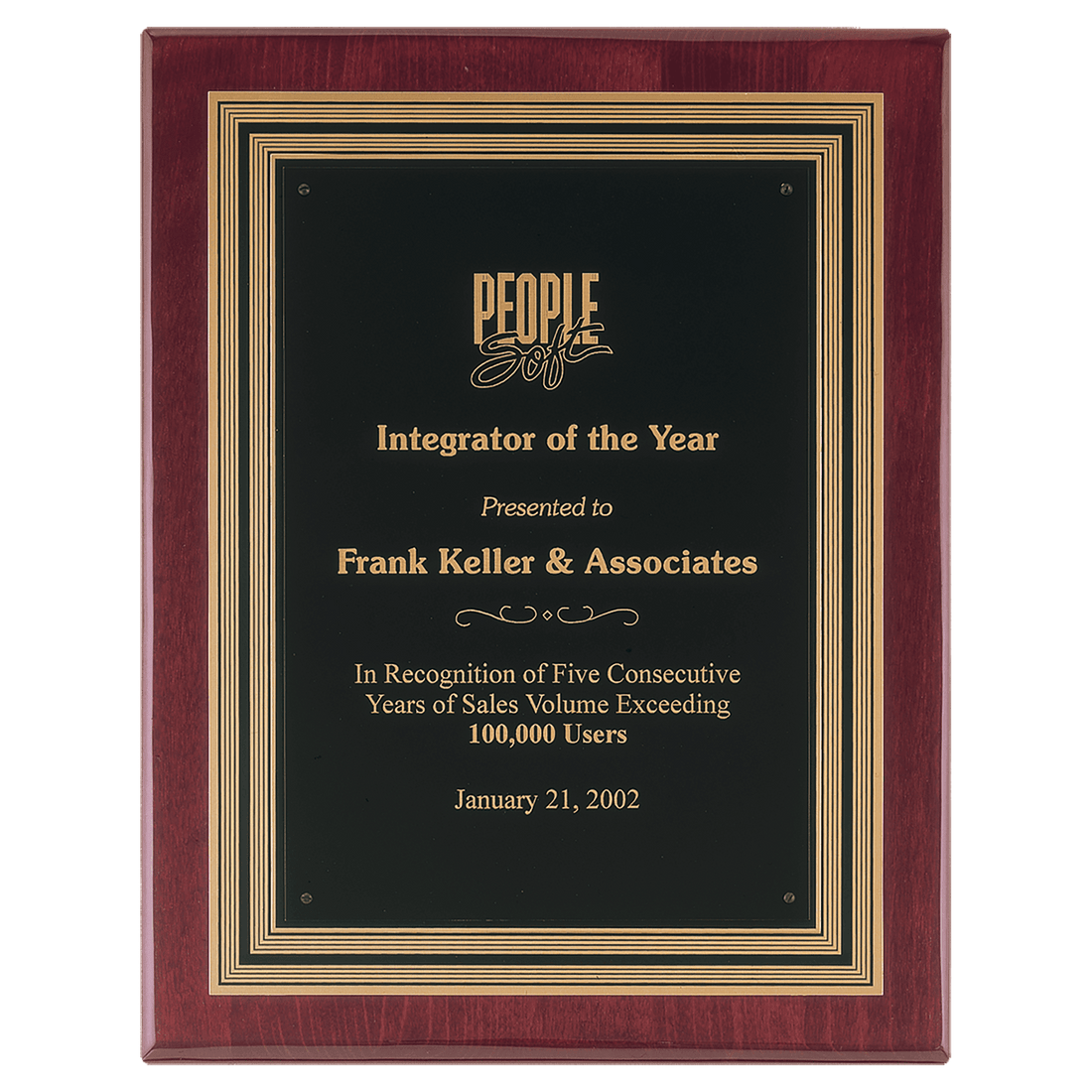 Rosewood Piano Finish Plaque, Black/Gold Embossed Back Plate & Black Brass 11" x 14" Plate