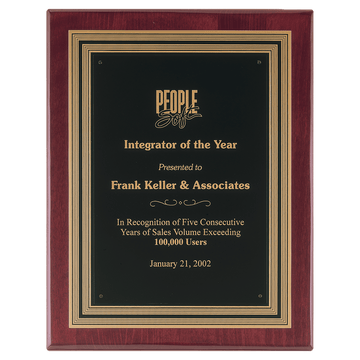 Rosewood Piano Finish Plaque, Black/Gold Embossed Back Plate & Black Brass 11" x 14" Plate