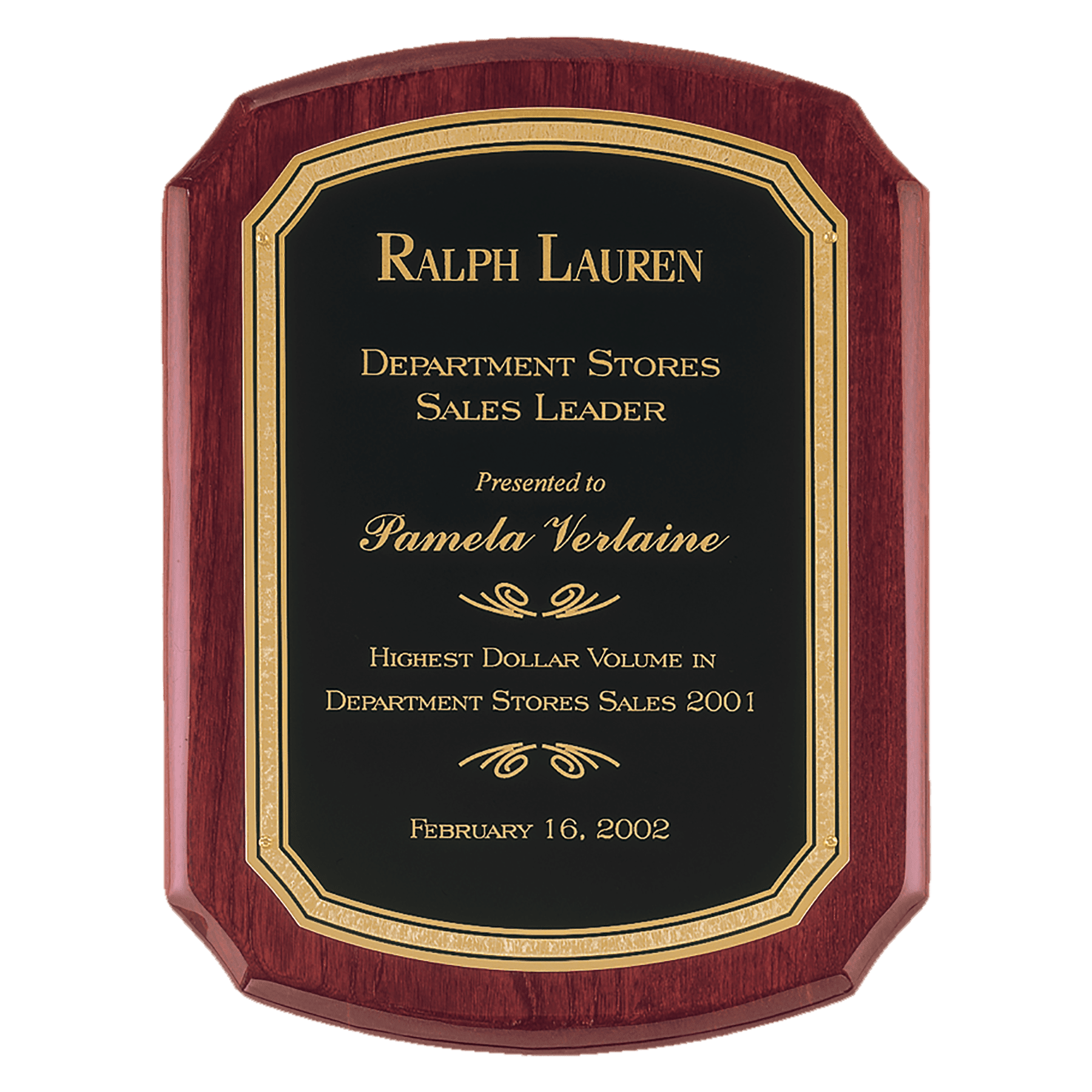 Rosewood Piano Finish Plaque with Black/Gold 8" x 10 1/2" Airflyte Florentine Border LaserFX Plate