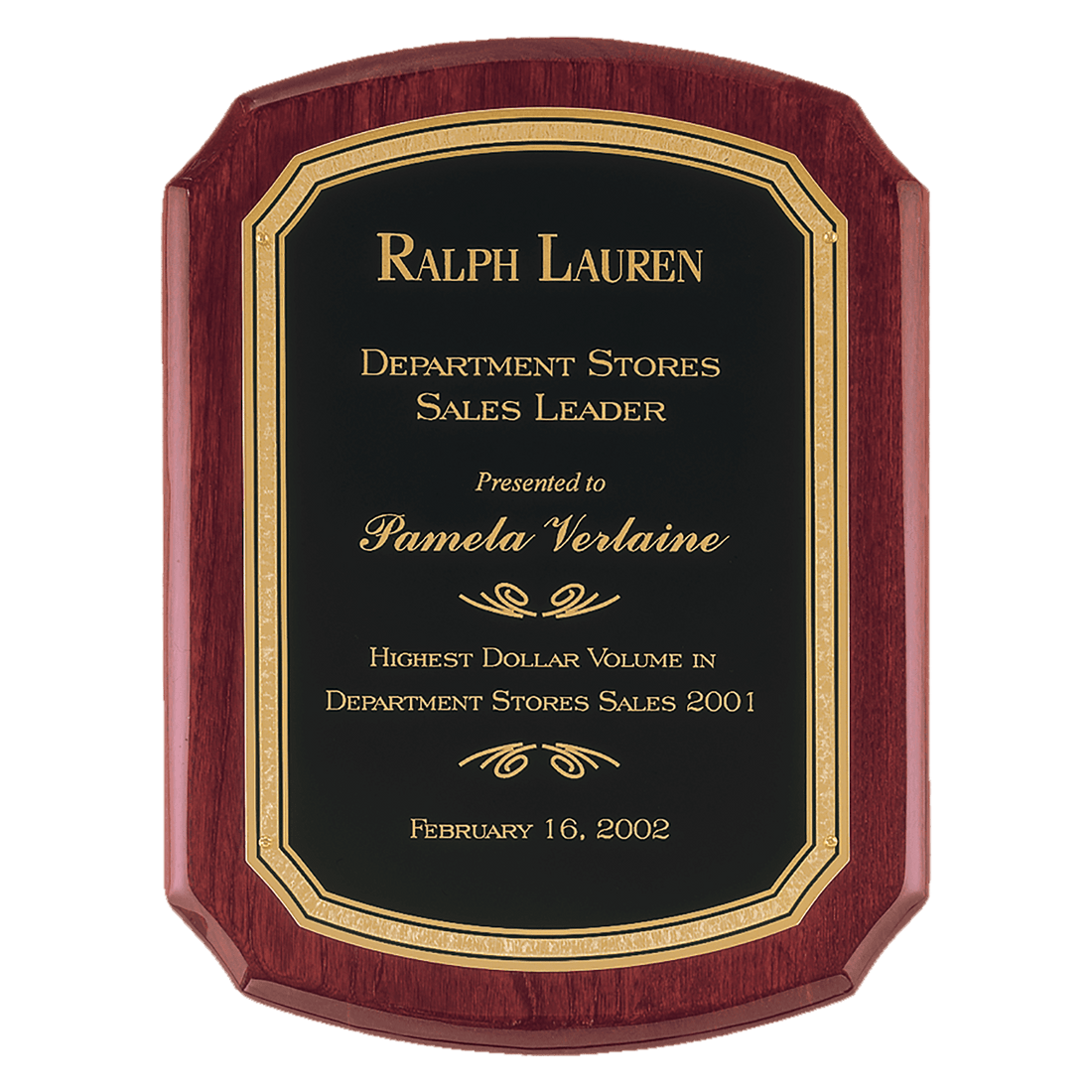11" x 15" Airflyte Rosewood Piano Finish Plaque with Black/Gold Florentine Border LaserFX plate