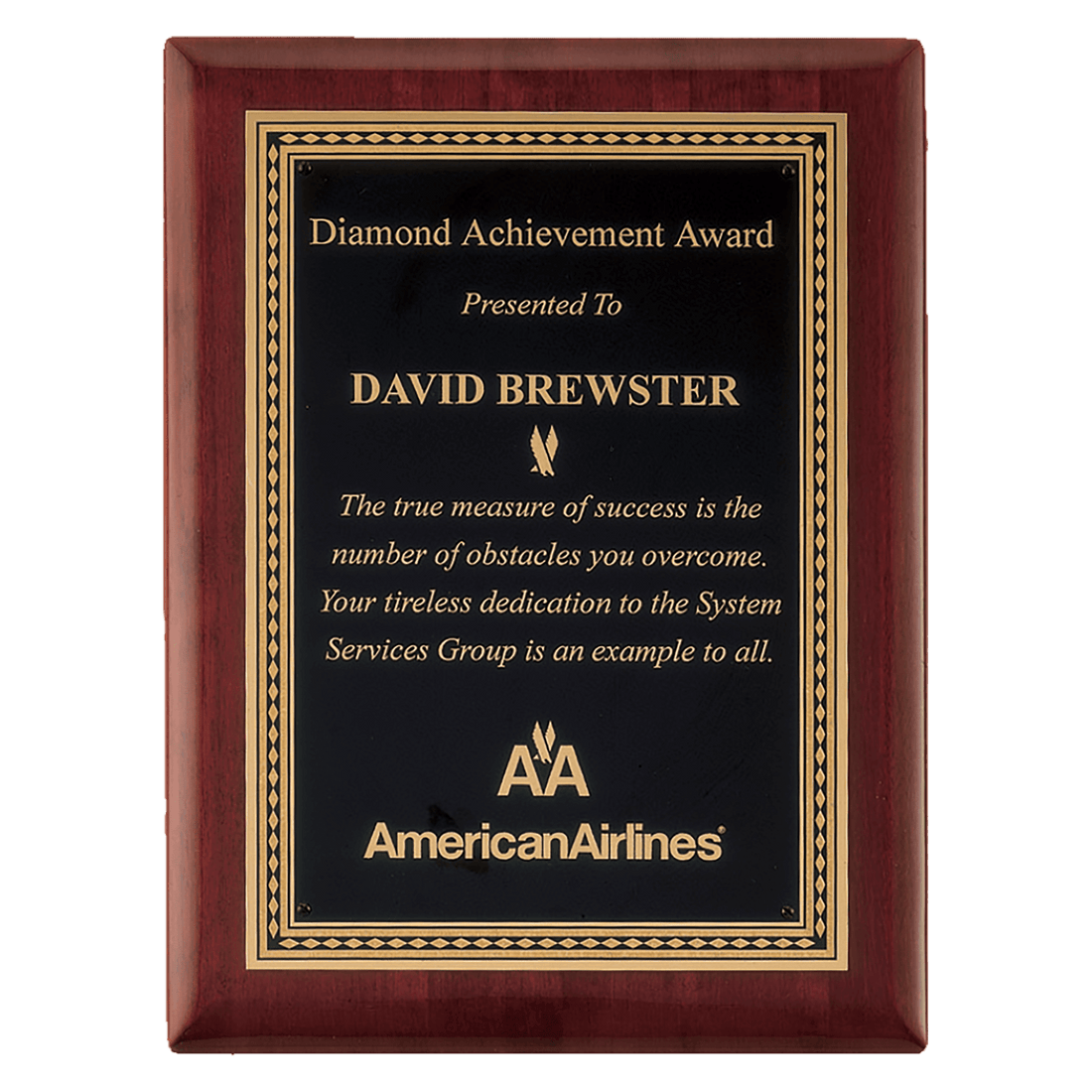 Rosewood Piano Finish Plaque with Gold Border Black 9" x 12" Airflyte Premium LaserFX Plate