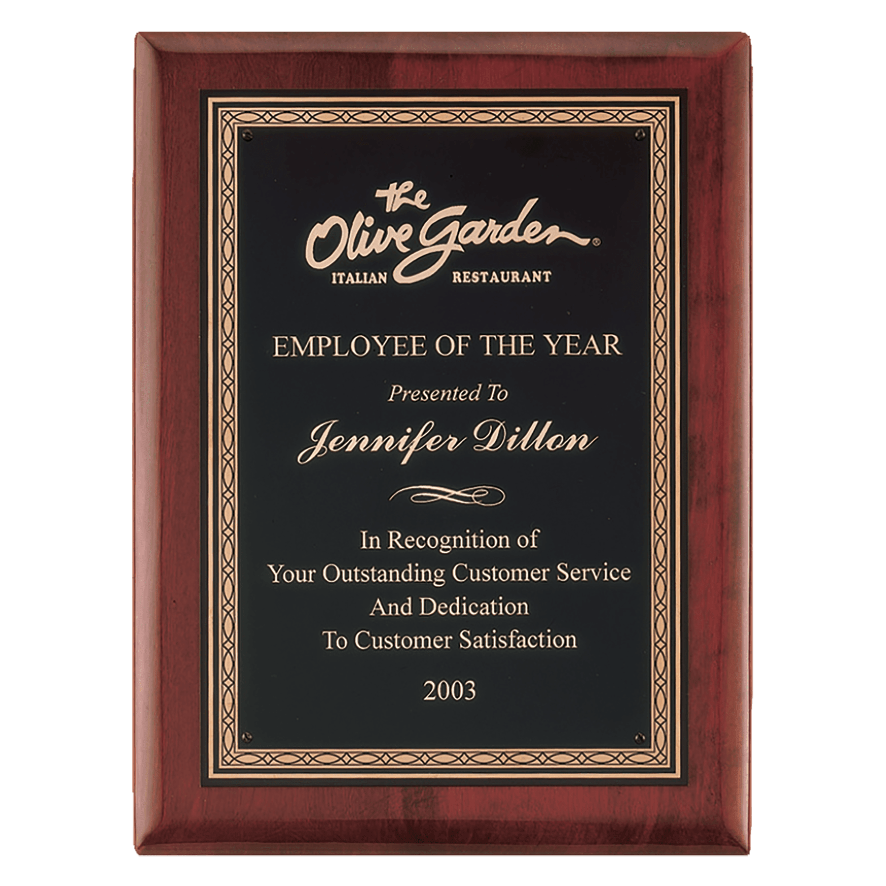 Rosewood Piano Finish Plaque wtih Gold Border Black Laserable Brass 8" x 10 1/2" Airflyte Premium Plate