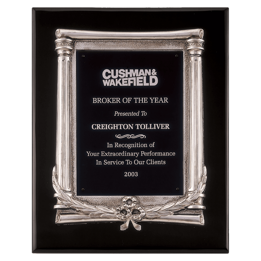 10 1/2" x 13" Black Piano Finish Plaque, Antique Silver Frame Casting & Black Aluminum Plate