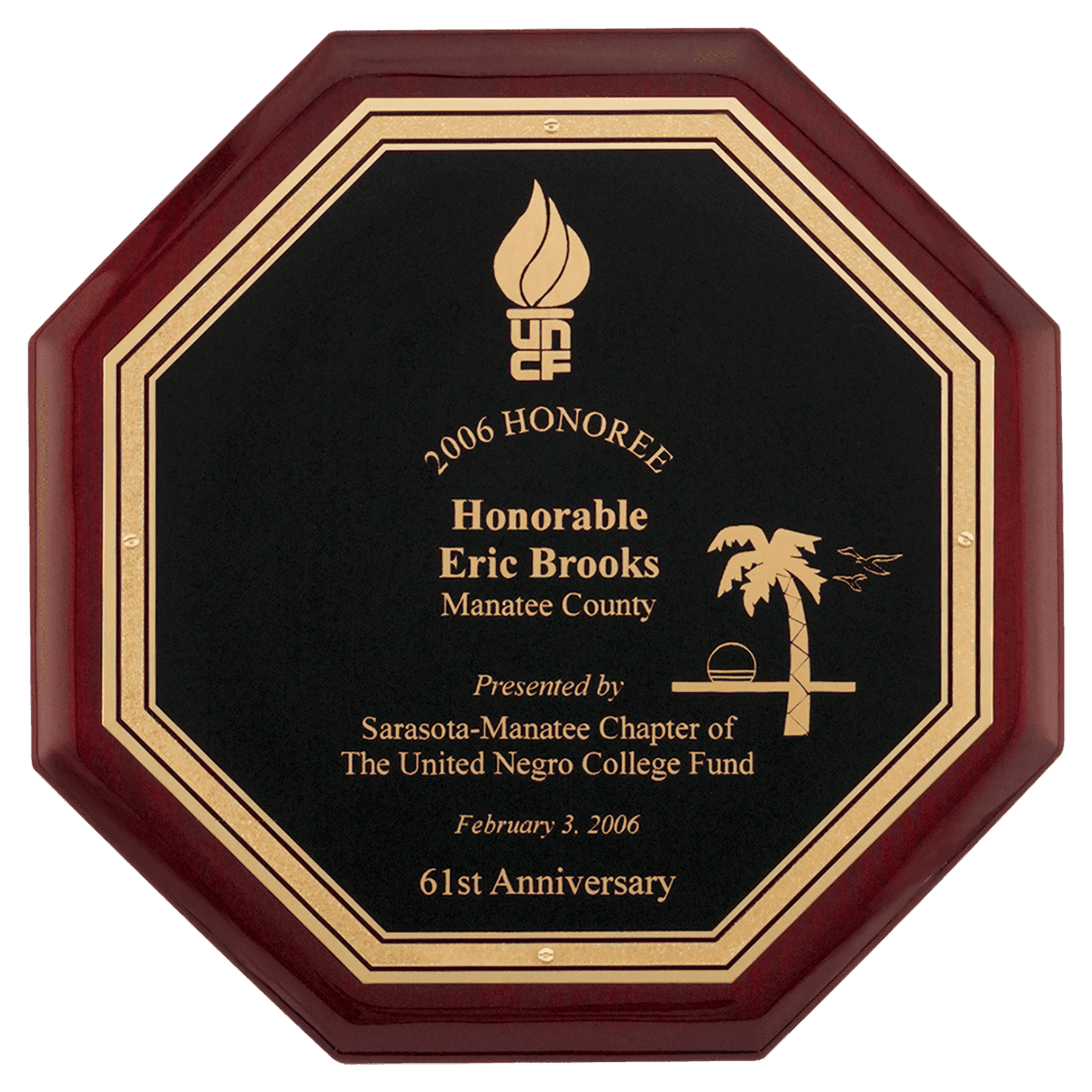 10" x 10" Octagonal Rosewood Piano Finish Plaque with Black Florentine LaserFX Plate