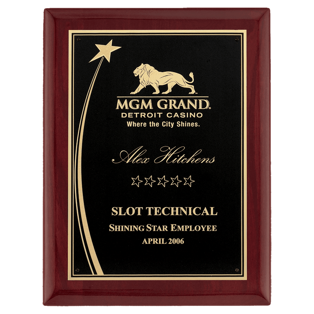 7" x 9" Airflyte Premium Rosewood Piano Finish Plaque with Shooting Star Accent Engraving Plate