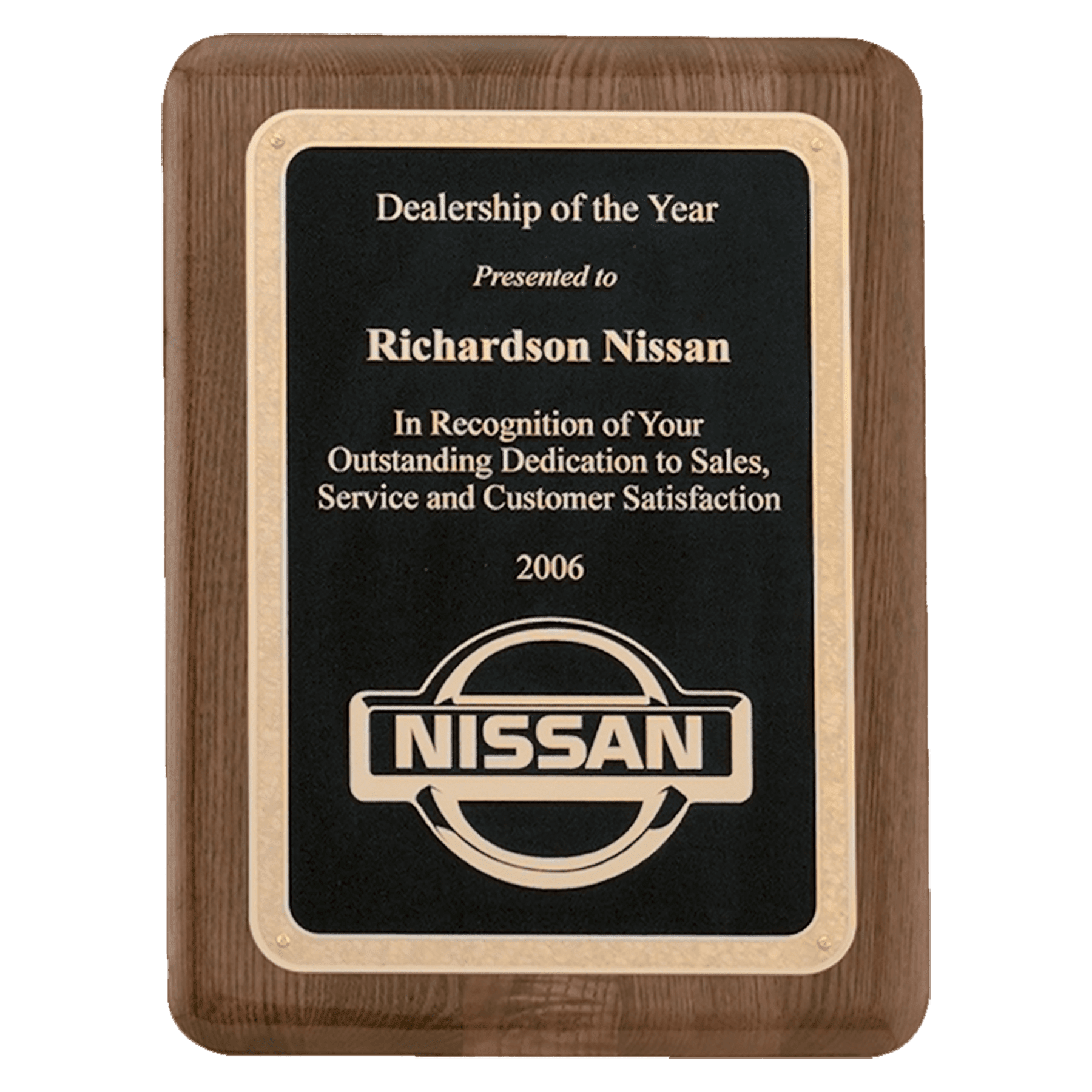 9" x 12" Airflyte Premium Walnut Piano Finish Plaque with Gold Florentine Border Textured LaserFX Plate