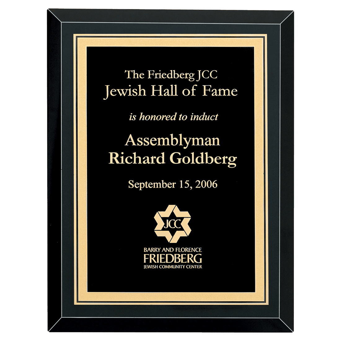 8" x 10" Airflyte Premium Black Mirror Glass Plaque with Gold Florentine Border LaserFX Plate