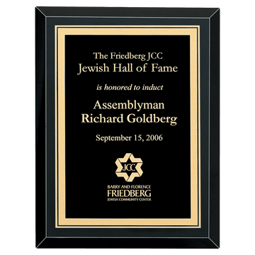 9" x 12" Airflyte Premium Black Mirror Glass Plaque with Gold Florentine Border LaserFX Plate