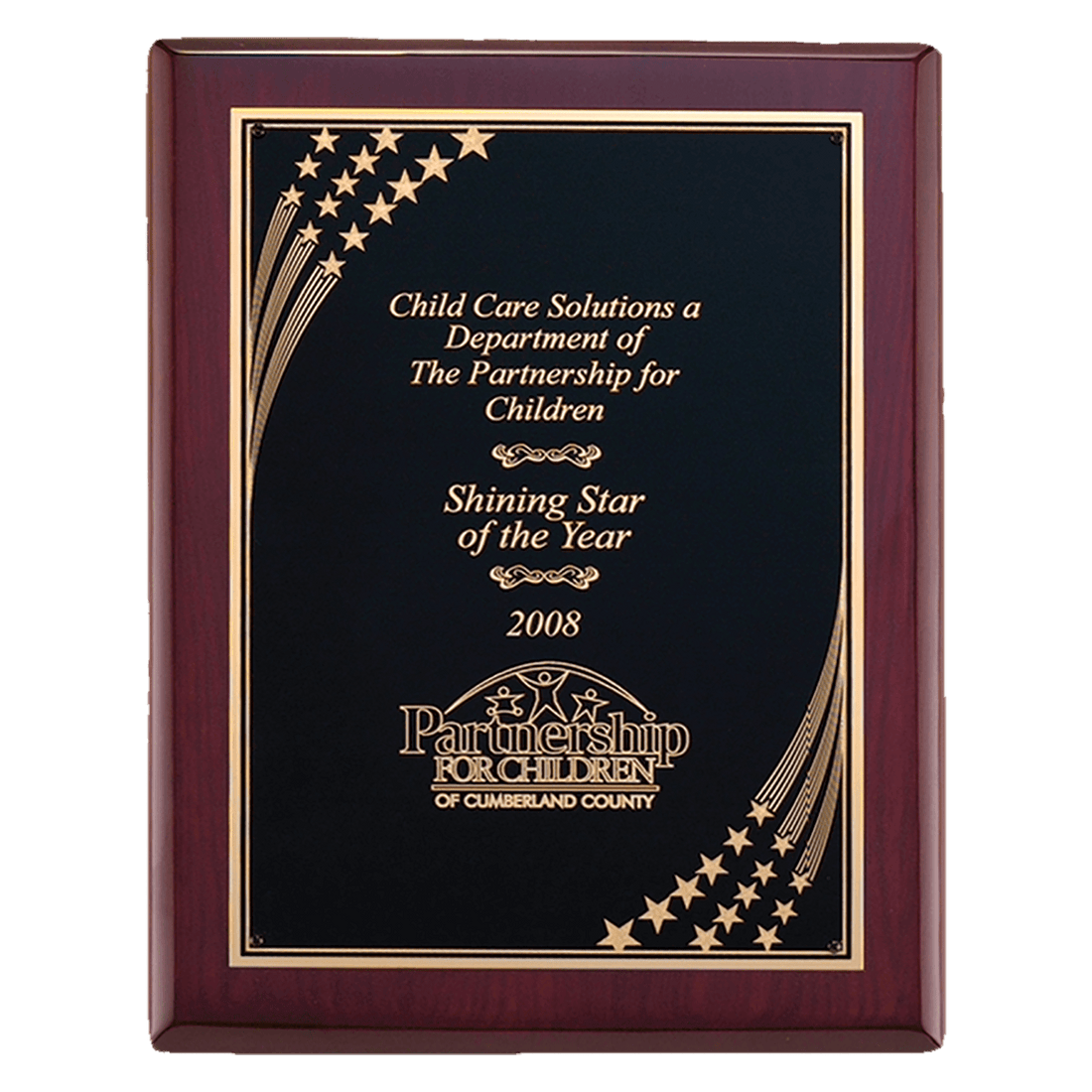 9" x 12" Airflyte Rosewood Piano Finish Plaque with Gold Florentine Star Border LaserFX Plate