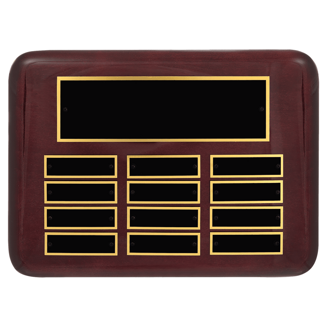 9" x 12"/Plates 7/8" x 2 3/4" Rosewood Piano 12 Plate Perpetual Plaque with Black Brass Plates