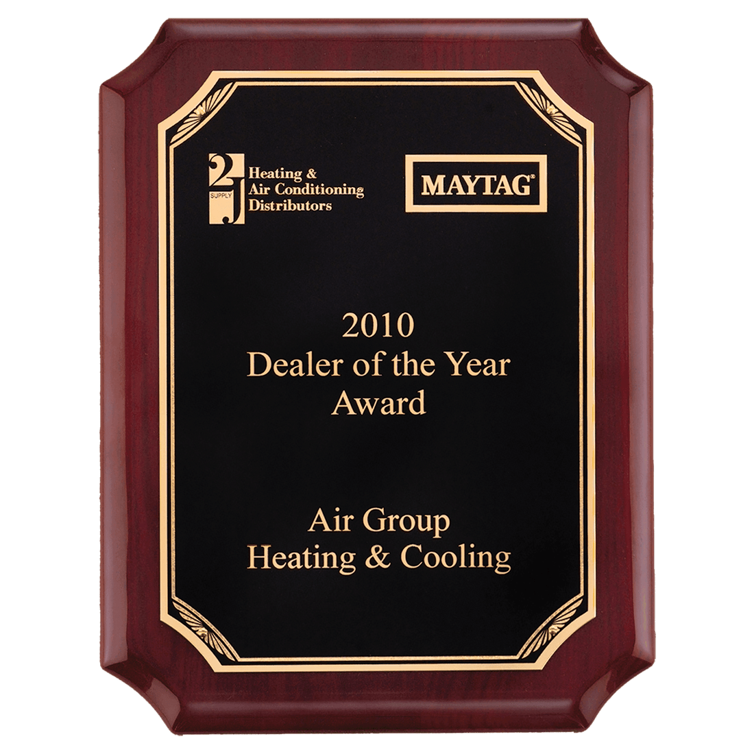 8" x 10 1/2" Airflyte Rosewood Piano Finish Plaque with Gold Border Black LaserFX Plate