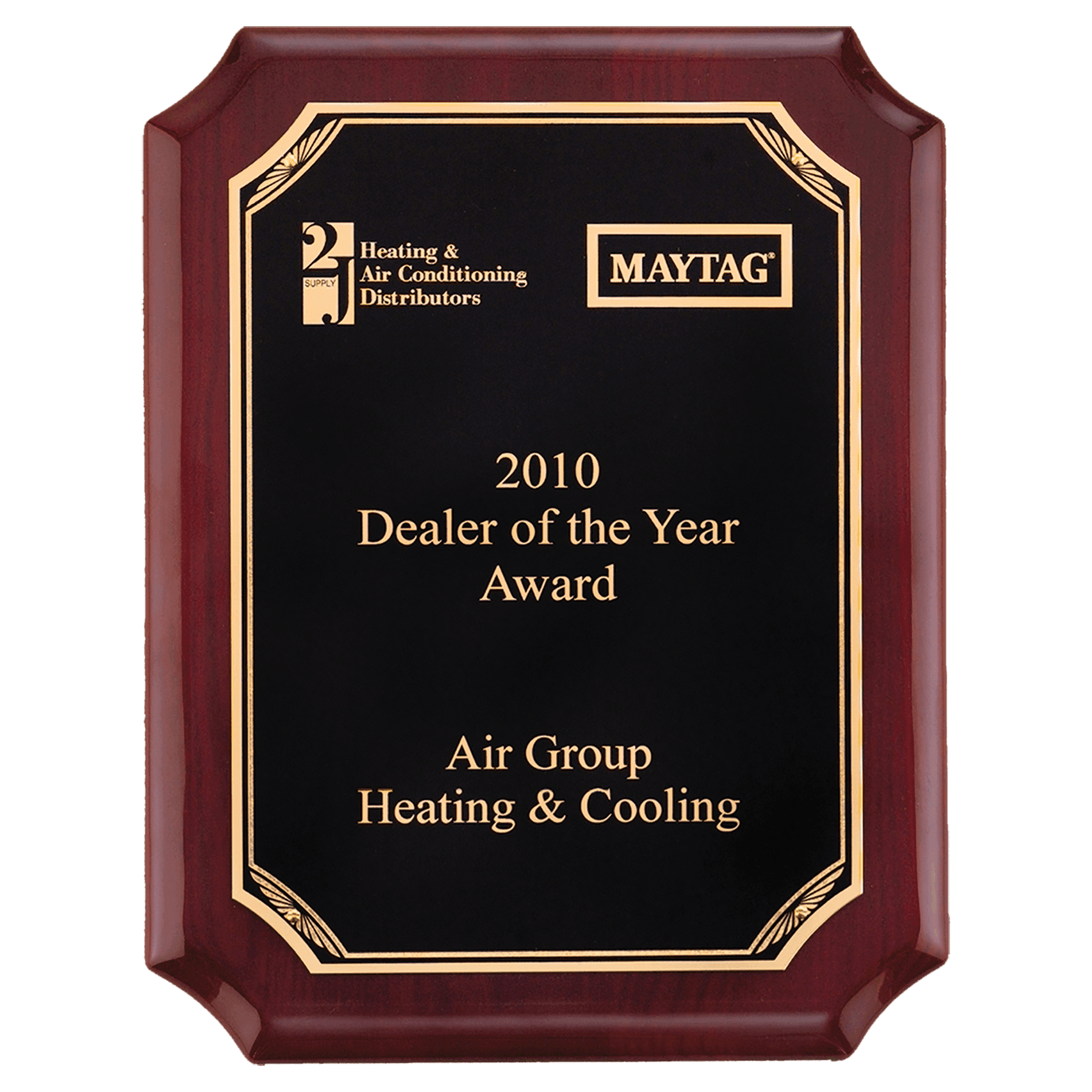 8" x 10 1/2" Airflyte Rosewood Piano Finish Plaque with Gold Border Black LaserFX Plate