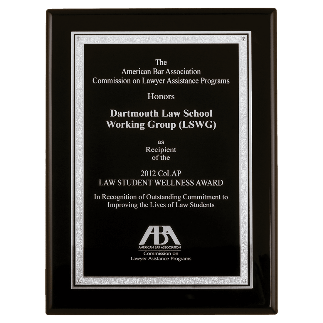 8" x 10" Airflyte Black Piano Finish Plaque with Black Laser Engravable Aluminum Florentine Silver Border Plate