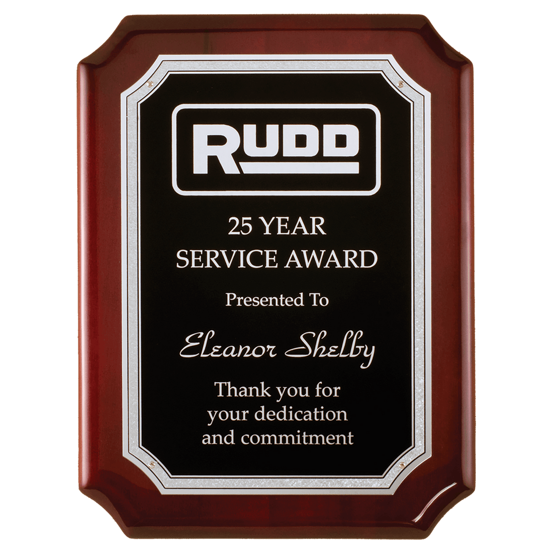 7" x 9" Rosewood High Gloss Plaque with Silver Florentine Border Black Textured Laserable Aluminum Plate