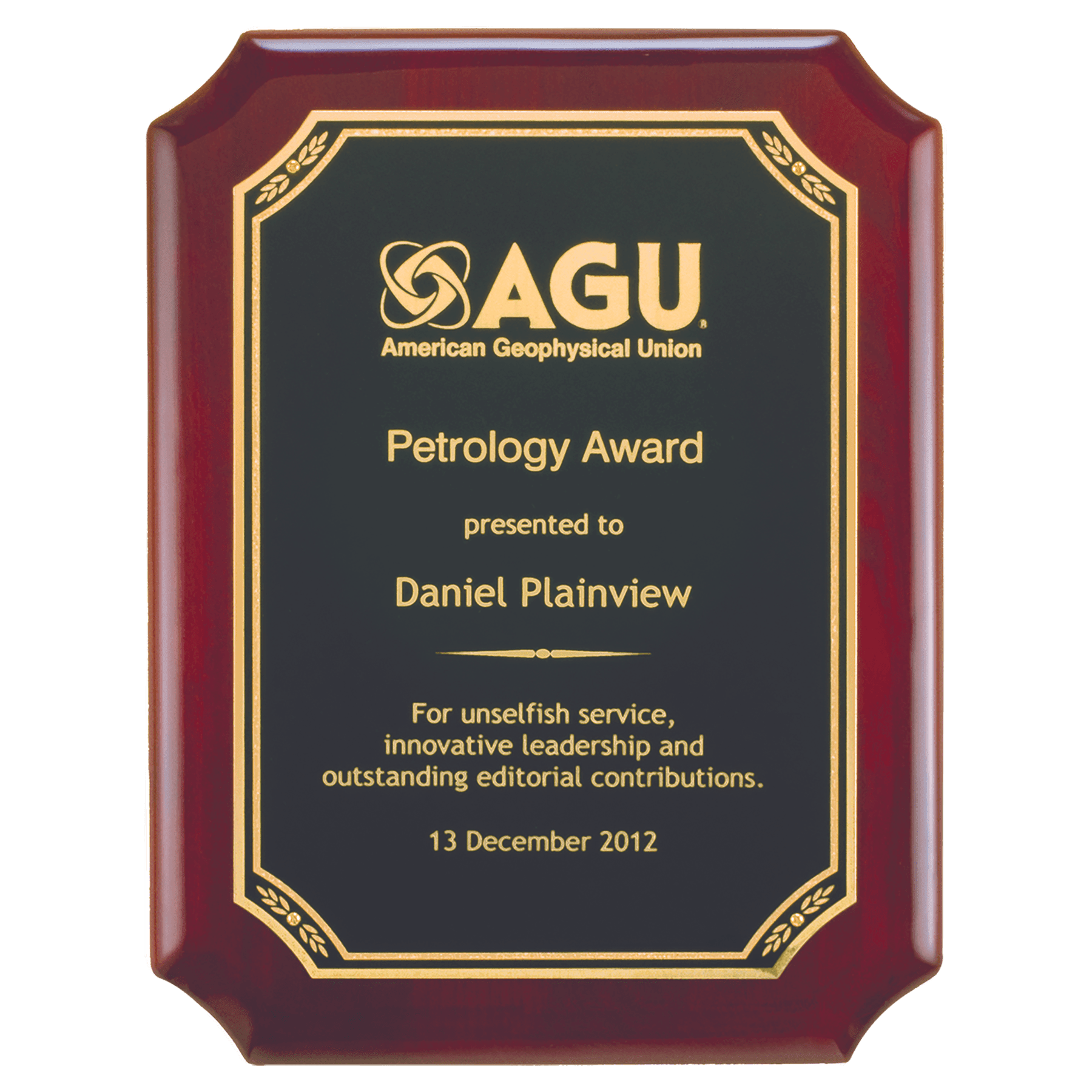 Airflyte Rosewood Piano Finish Plaque with  Black/Gold Florentine Leaf Design LaserFX Plate