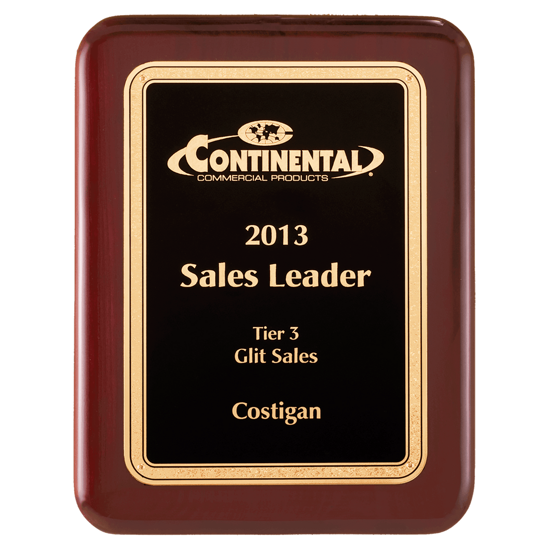 Rosewood Piano Finish Plaque with Textured Black/Gold 10 1/2" x 13" Airflyte Florentine Border LaserFX Plate