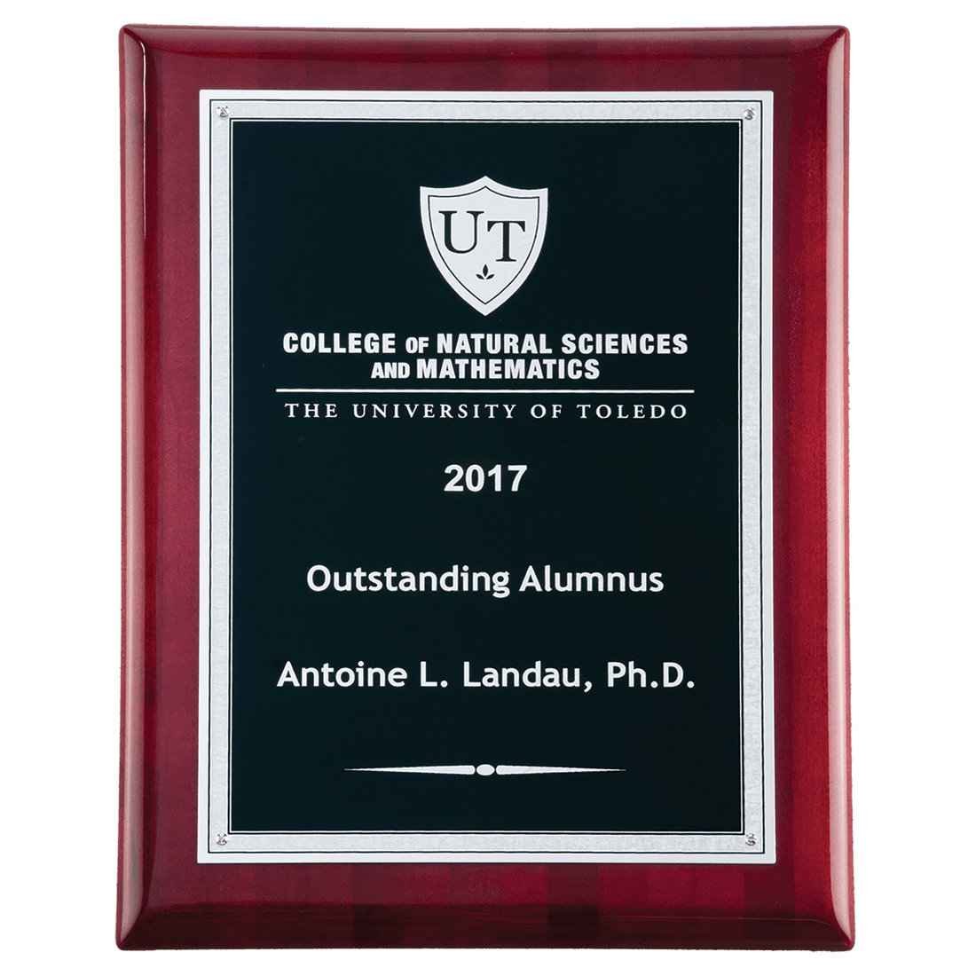 8" x 10" Airflyte Rosewood Piano Finish Plaque with Textured Black LaserFX Plate with Silver Florentine Border