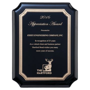 8" x 10 1/2" Black High Gloss Plaque with Black Gold Florentine Border LaserFX Plate