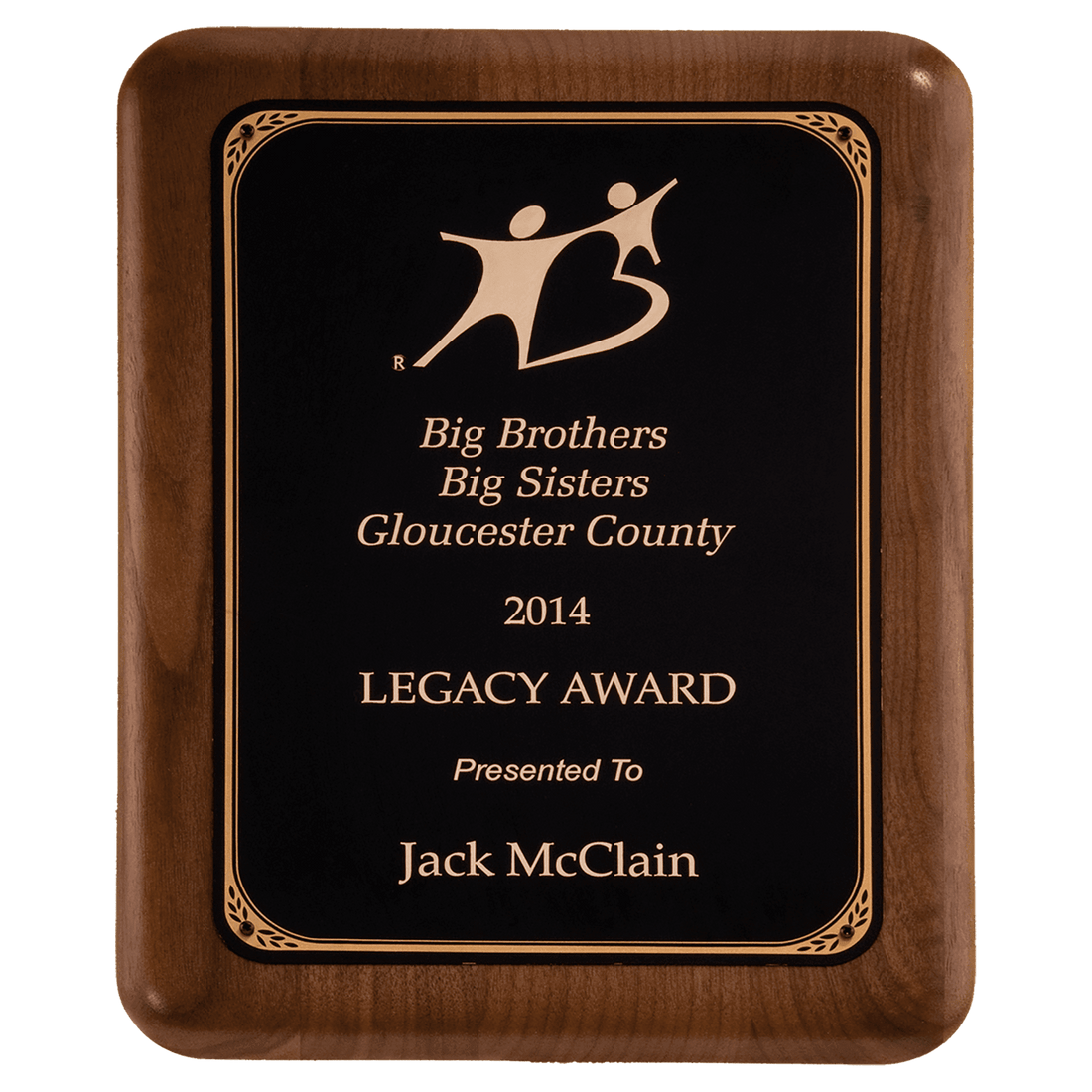 10 1/2" x 13" American Walnut Plaque with Gold Border Black LaserFX Plate