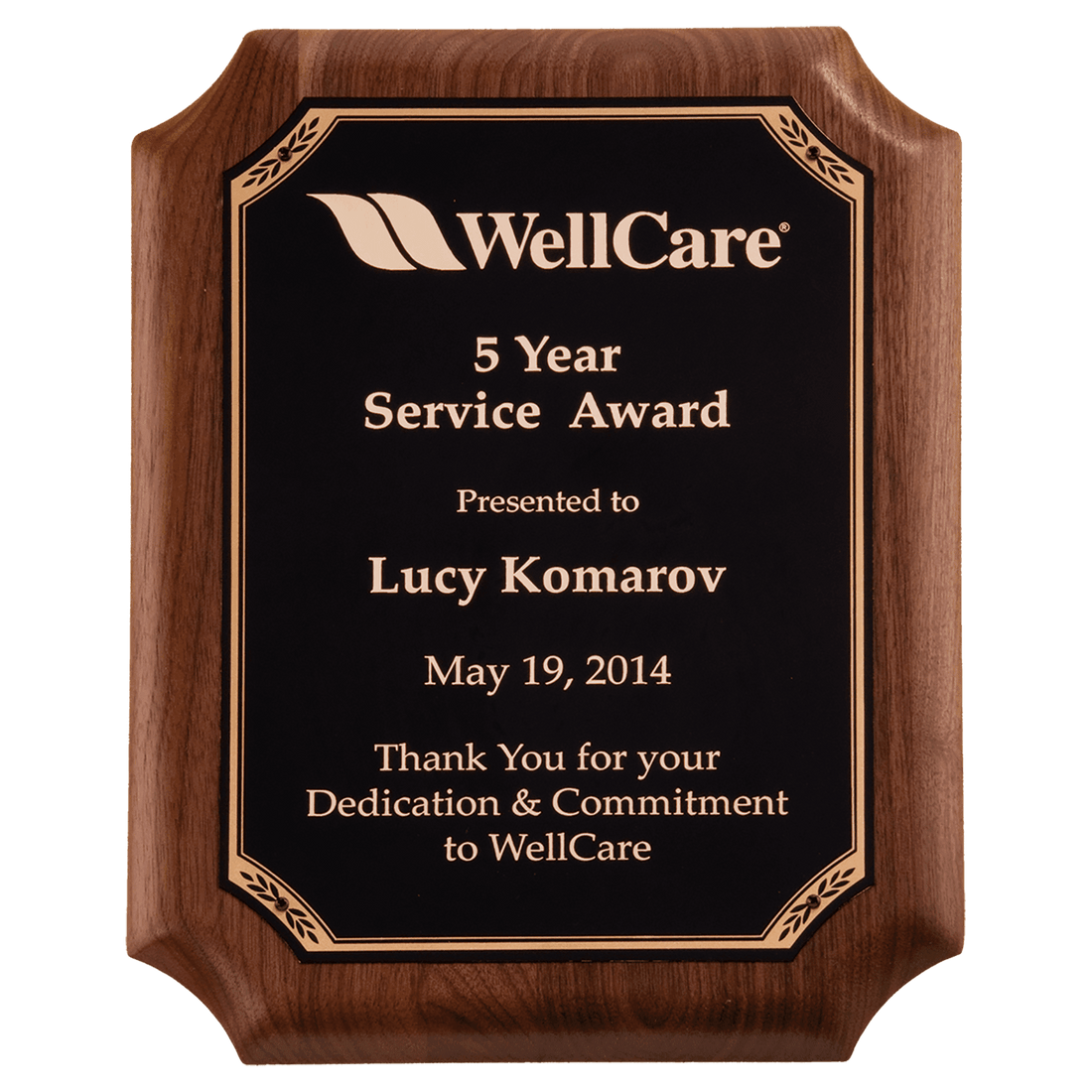 Walnut Plaque with Gold Border Black 9" x 12" American LaserFX Plate