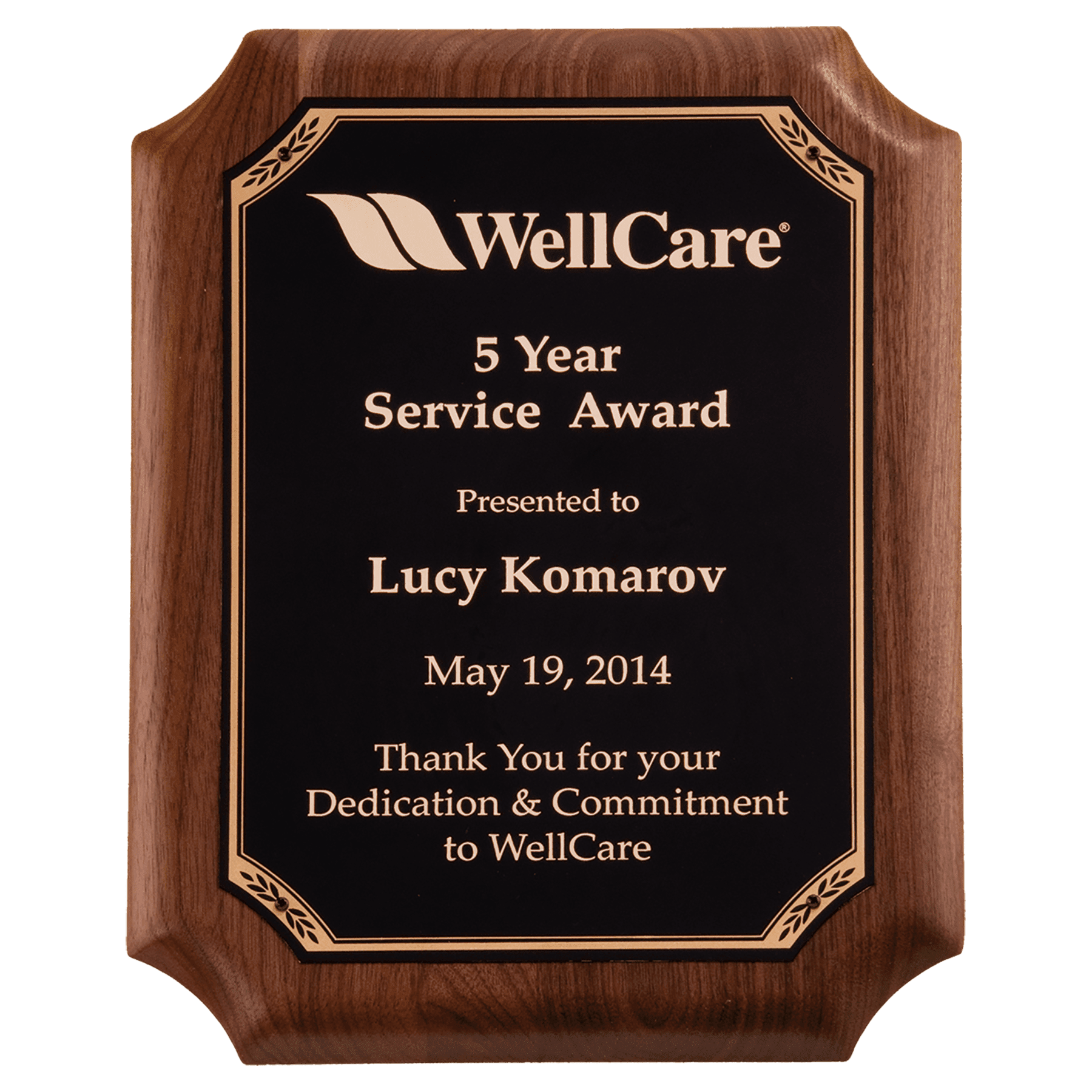 Walnut Plaque with Gold Border Black 9" x 12" American LaserFX Plate