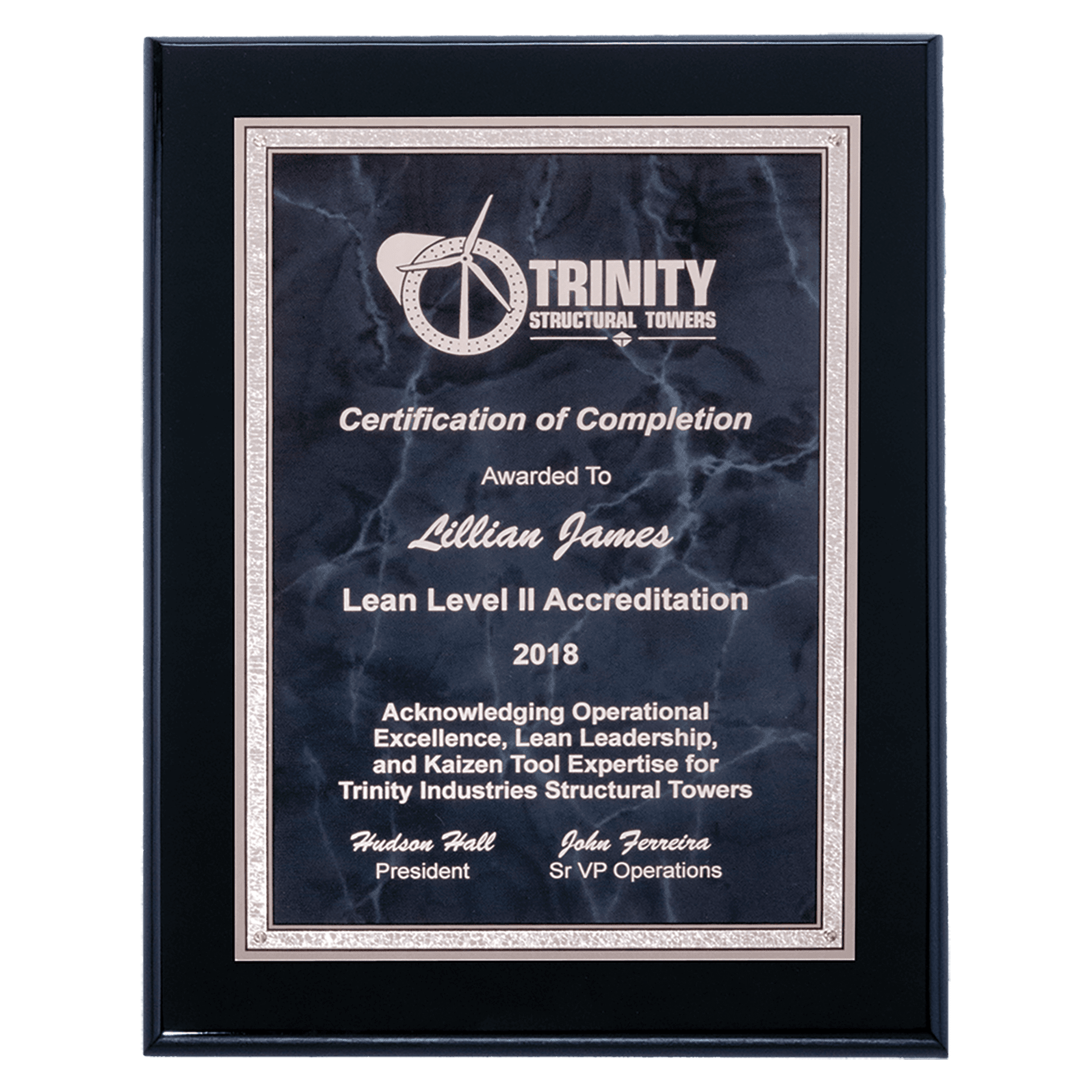 Black High Gloss Plaque with Gray Marble/Silver 7" x 9" Airflyte Florentine Border Plate