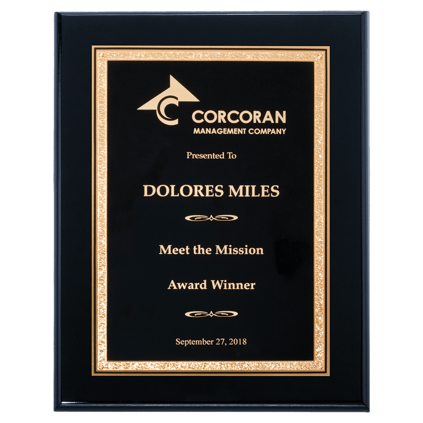 Black High GLoss Plaque with Black/Gold 9" x 12" Airflyte Florentine Design LaserFX Plate