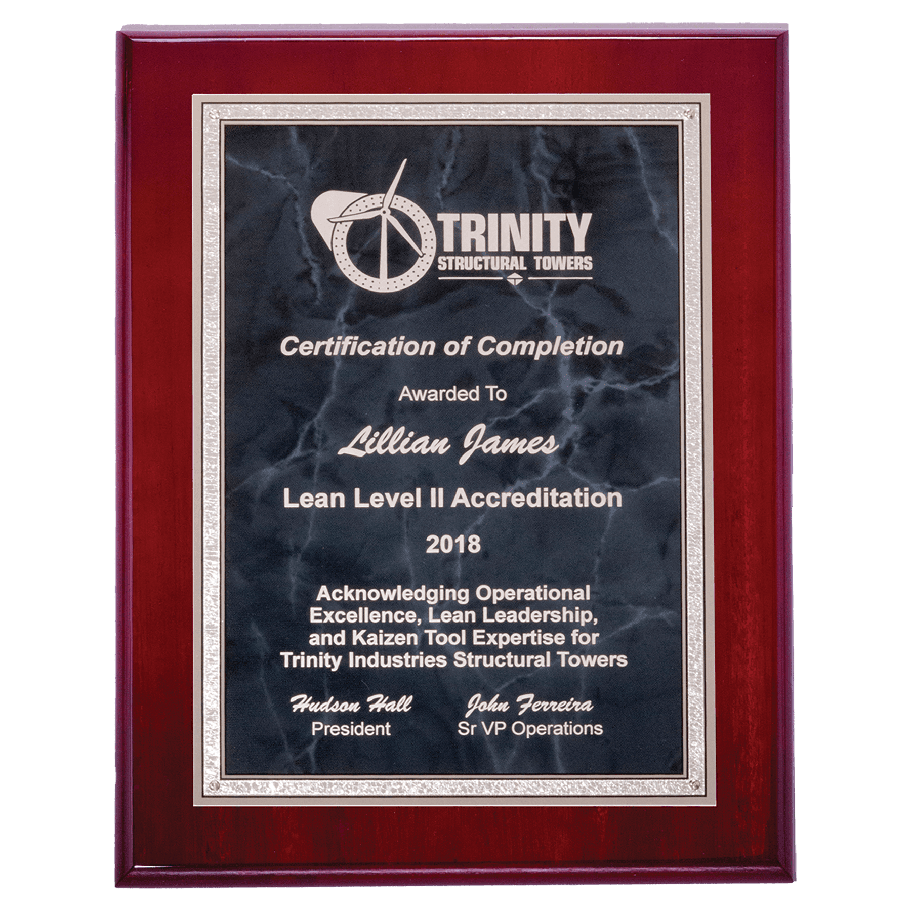 Rosewood High Gloss Plaque with Gray Marble/Silver 8" x 10" Airflyte Florentine Border Plate