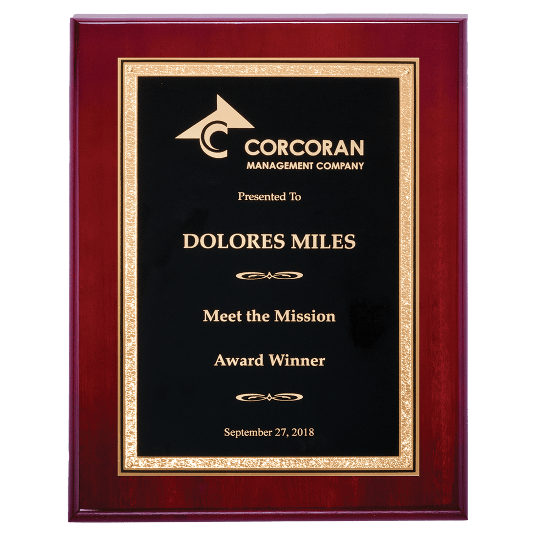 Rosewood High Gloss Plaque with Black/Gold 9" x 12" Airflyte Florentine Design LaserFX Plate