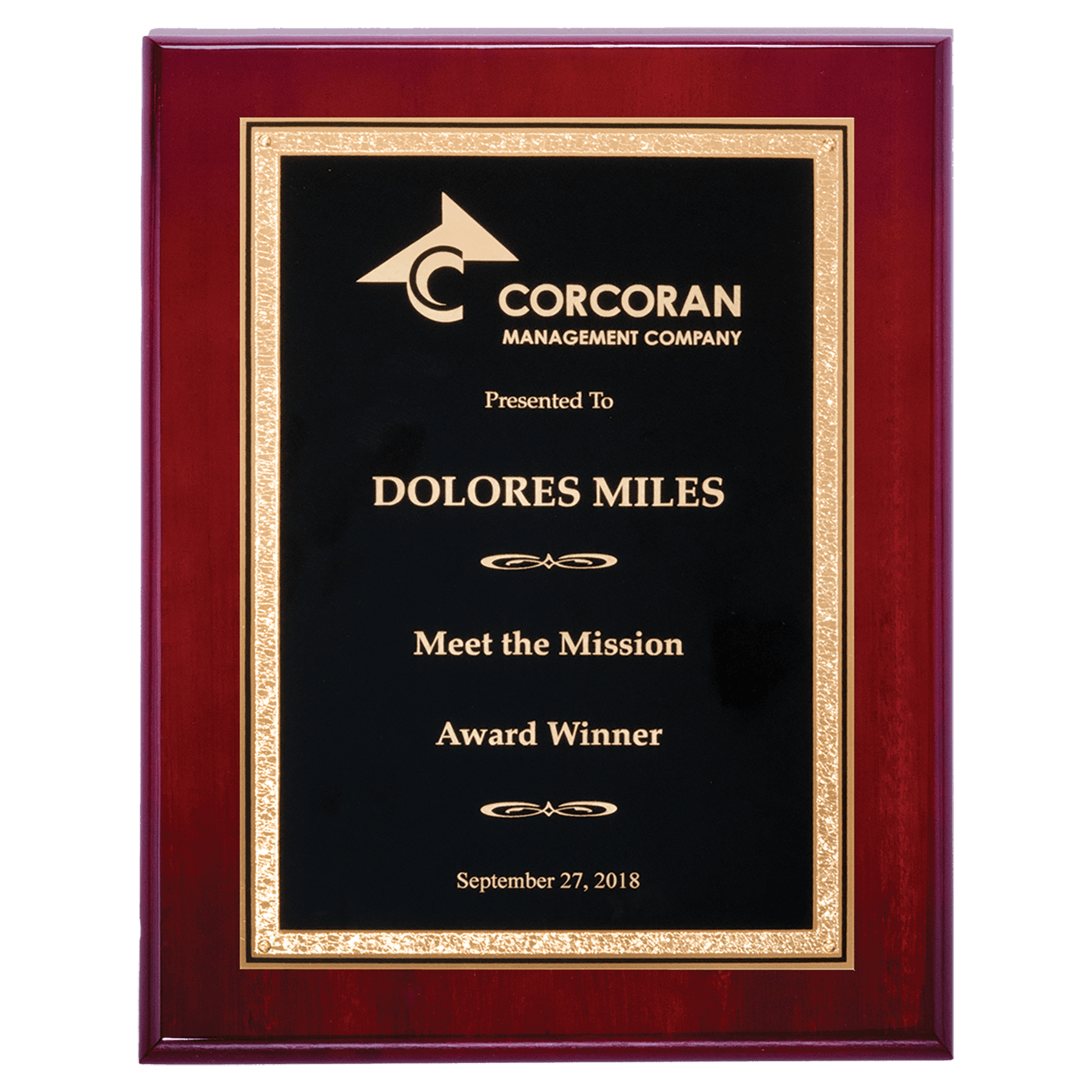 Rosewood High Gloss Plaque with Black/Gold 9" x 12" Airflyte Florentine Design LaserFX Plate