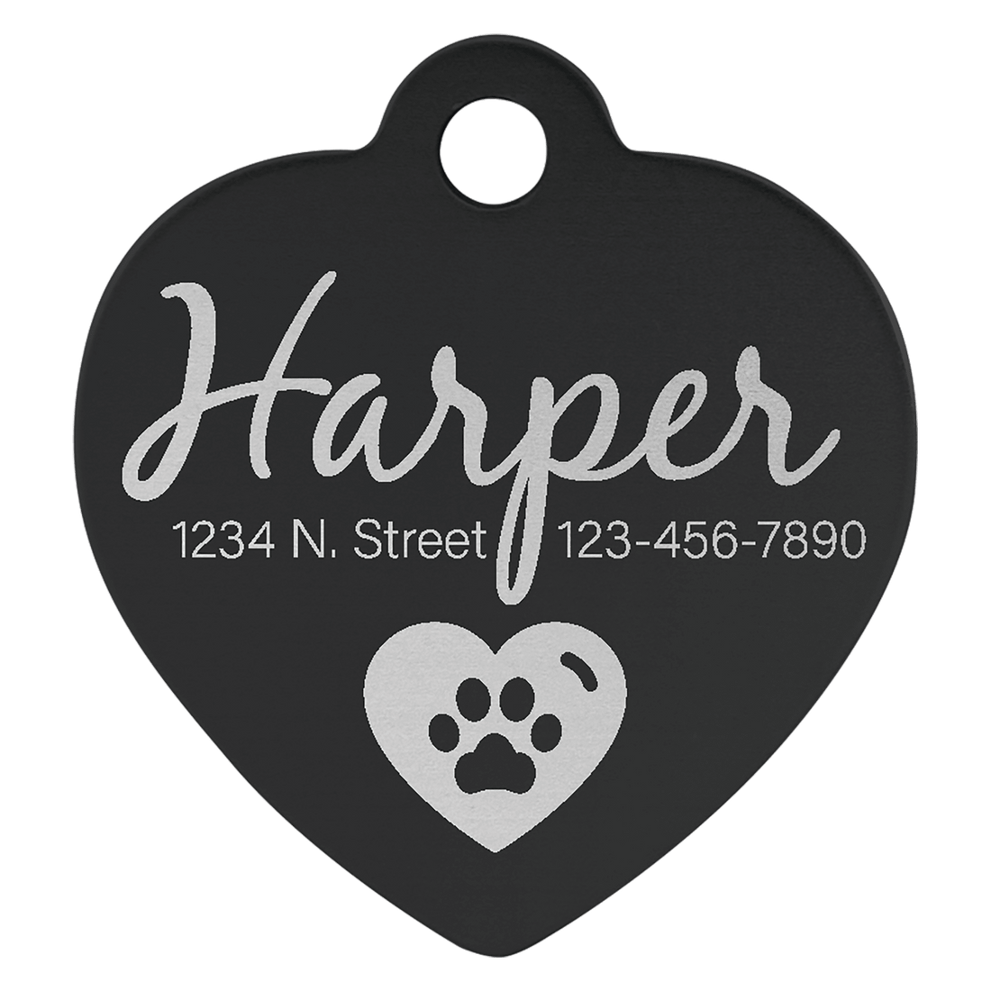 Black 1" x 1" Laserable Anodized Aluminum Heart Pet Tag