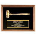 Gold Electrooplated Gavel in a Walnut Frame with Black Velour Background and Black Laserable Brass 10