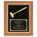 Gold Electroplated Gavel in a Walnut Frame with Black Velour Background and Black Laserable Brass 15