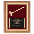 Gold Electroplated Gavel in a Walnut Frame with Maroon Velour Background and Black Laserable Brass 15