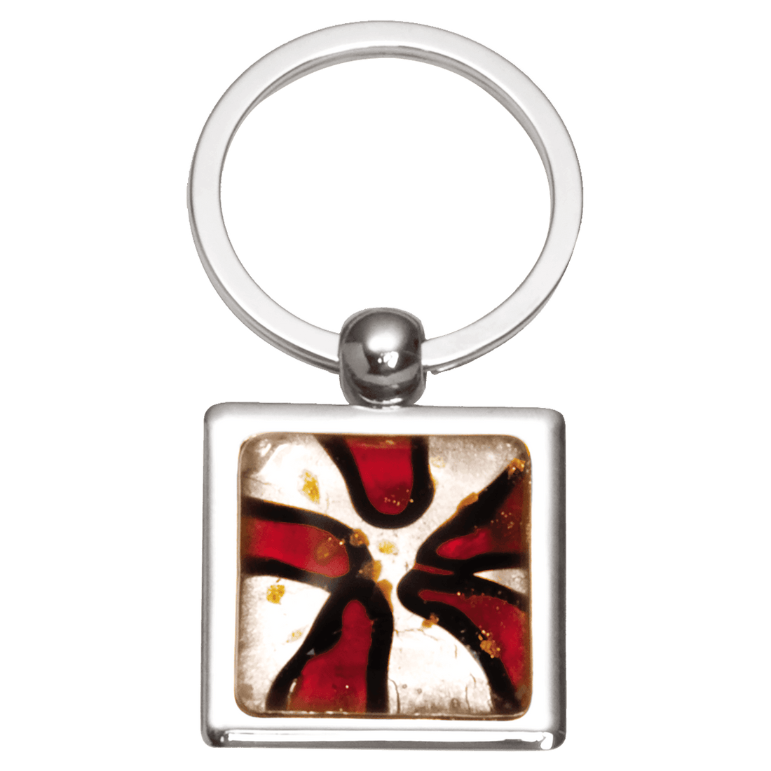 Red 1 1/4" x 2 3/4" Art Glass Decorated Key Ring