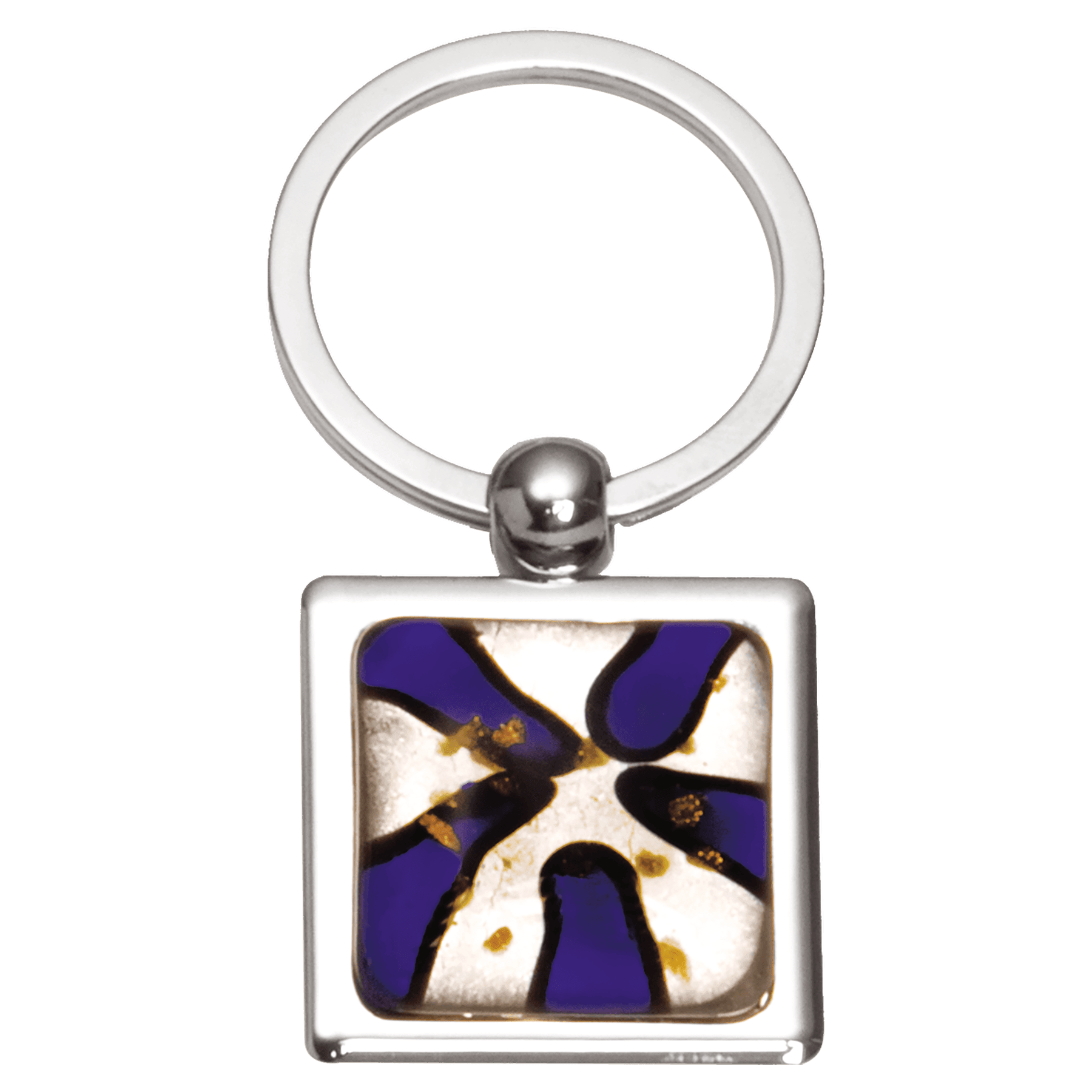 Blue 1 1/4" x 2 3/4" Art Glass Decorated Key Ring