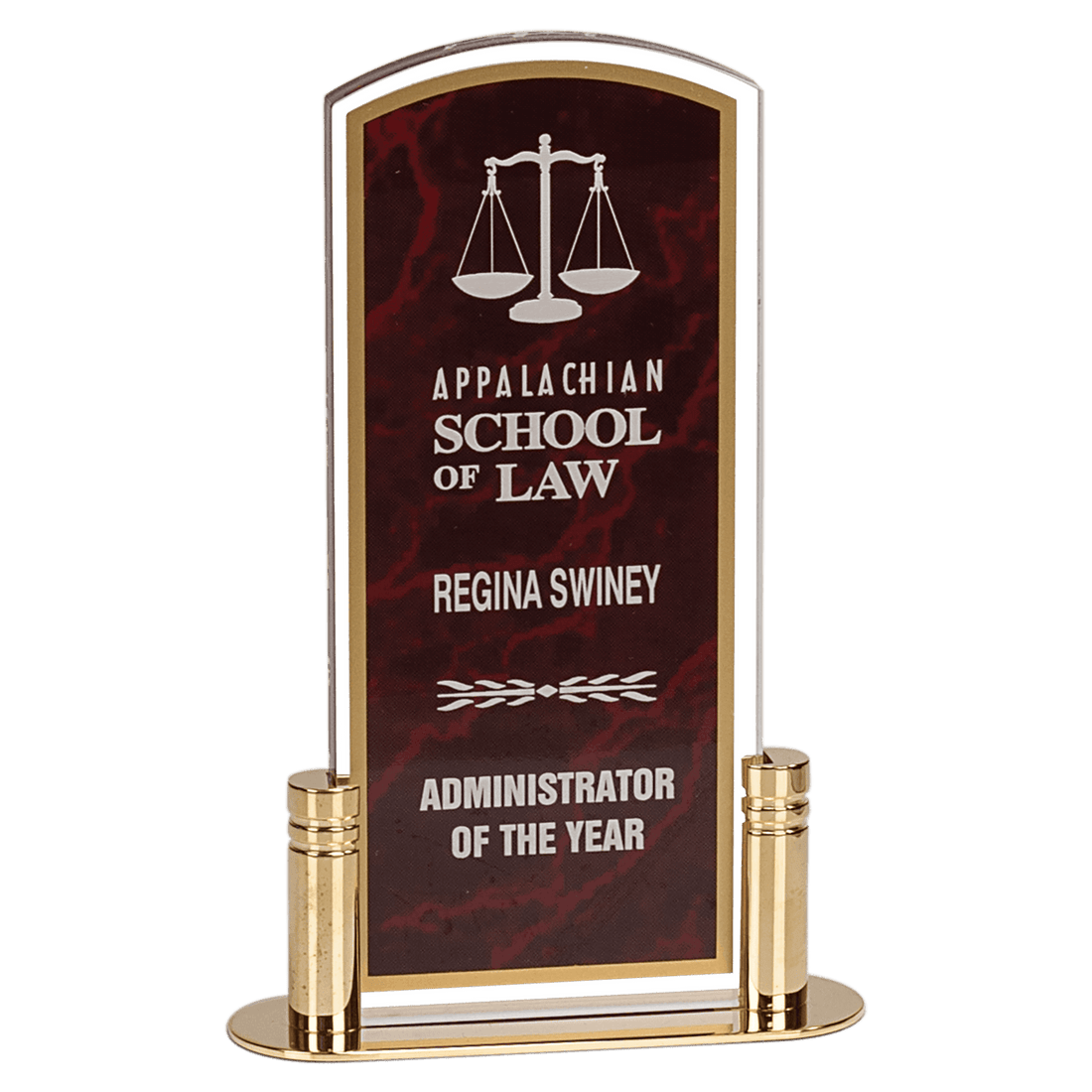 Large Red Marble Arch Acrylic with Brass Base