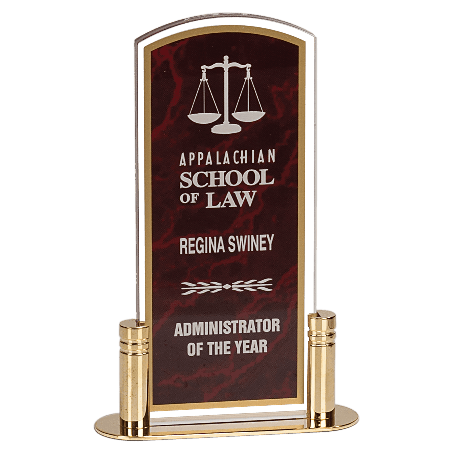 Large Red Marble Arch Acrylic with Brass Base