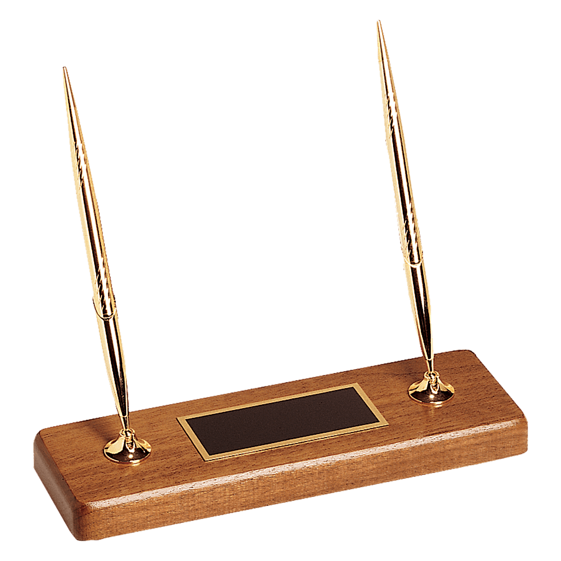 3" x 9" Goldtone Ballpoint Pens on Solid Walnut Base with Black Plate