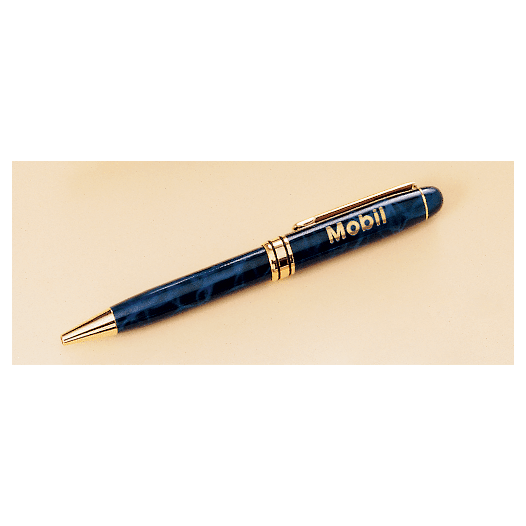 Blue Marble Brass Pen with Clear 5 1/4" Plastic Pen Case