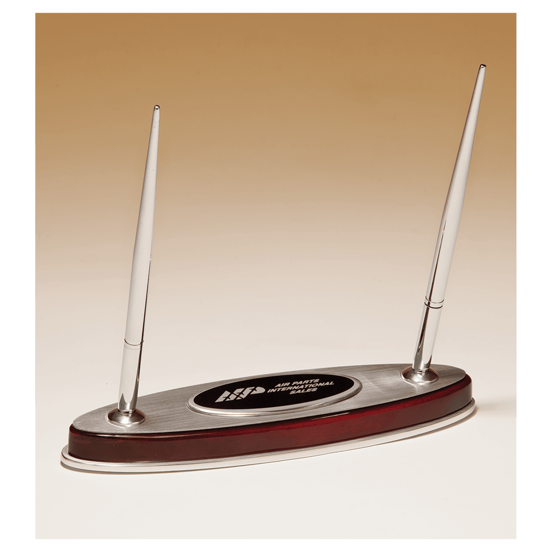 6 1/2" x 7 3/8" Rosewood Piano Finish Pen Set with Silver Aluminum Accents