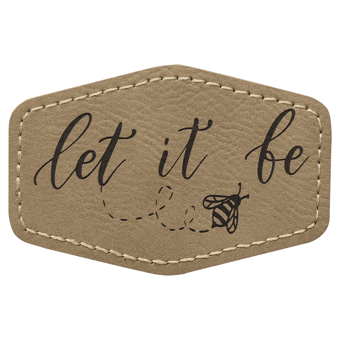 Light Brown 3" x 2" Hex Laserable Leatherette Patch with Adhesive