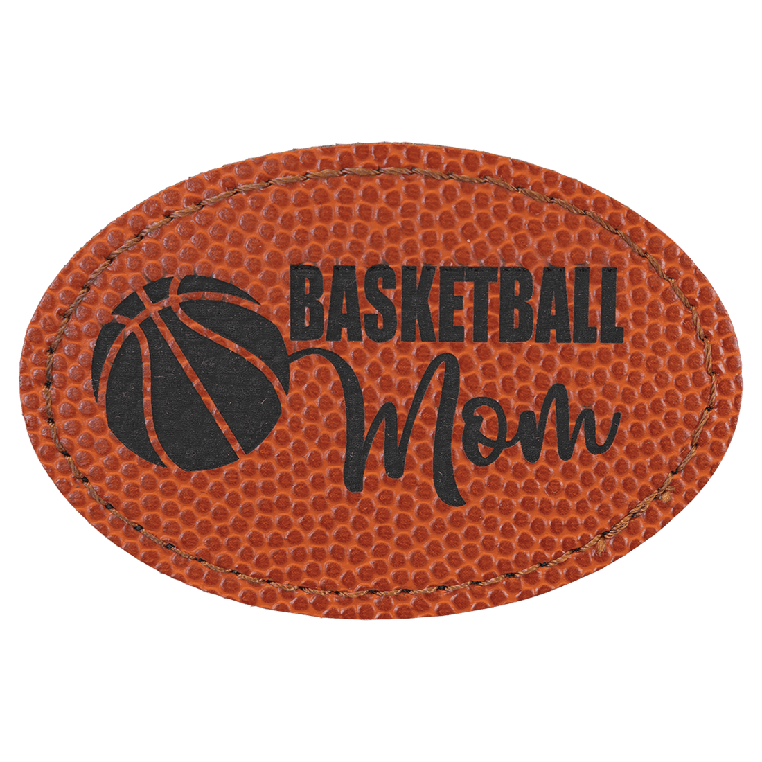 3" x 2" Oval Basketball Laserable Leatherette Patch with Adhesive