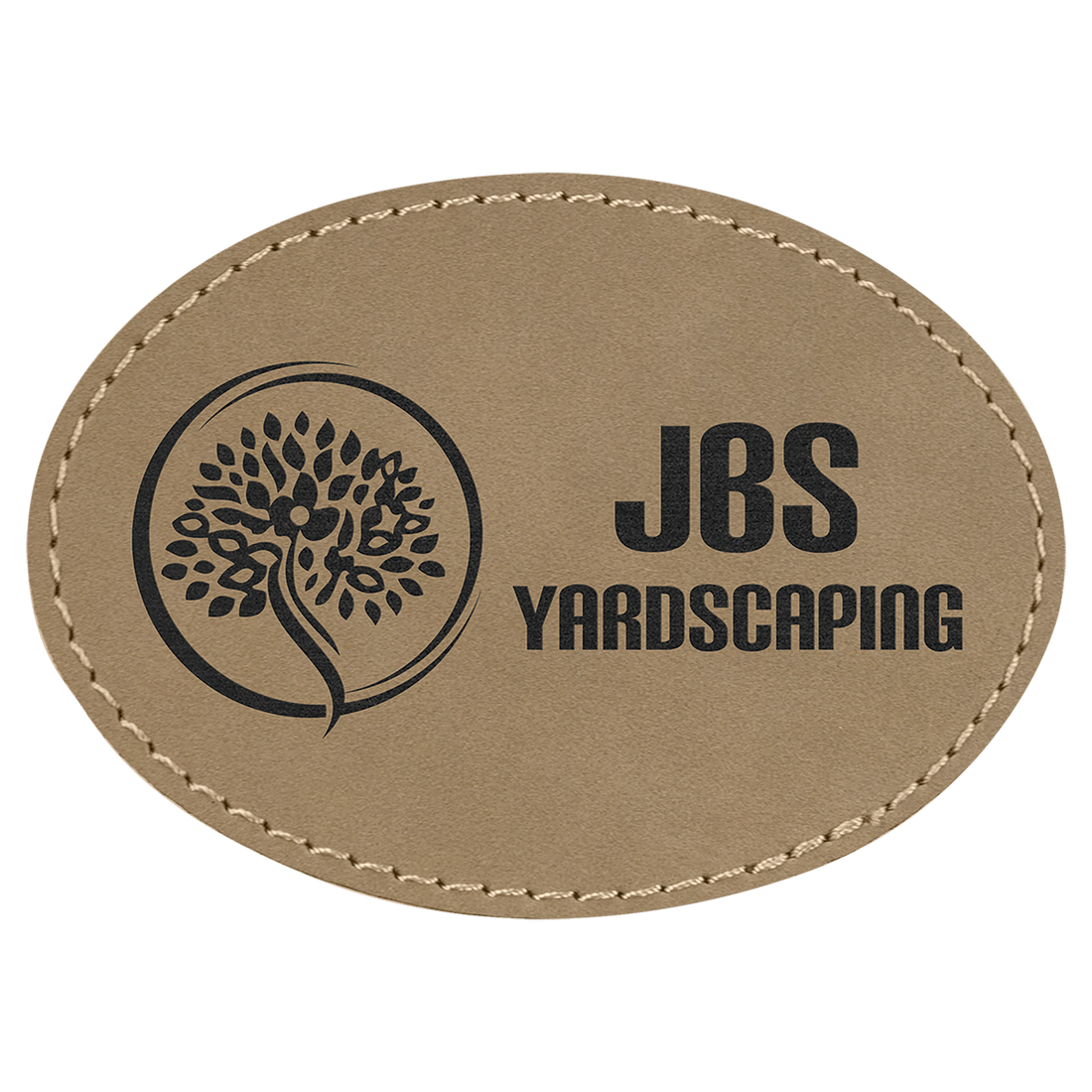 Light Brown 3 1/2" x 2 1/2" Laserable Leatherette Oval Patch with Adhesive