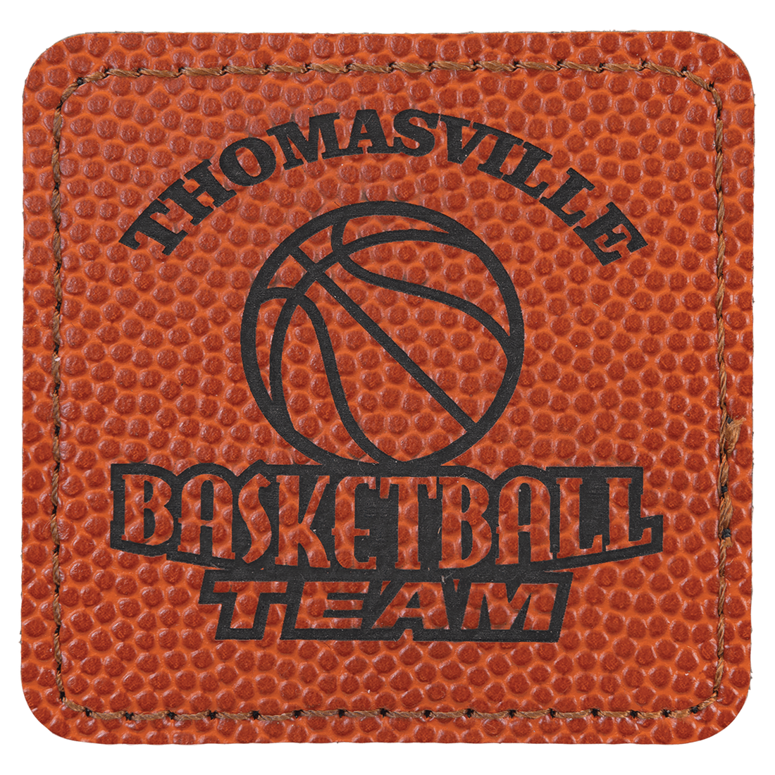 Basketball 2 1/2" x 2 1/2" Laserable Leatherette Square Patch with Kota Pro Adhesive
