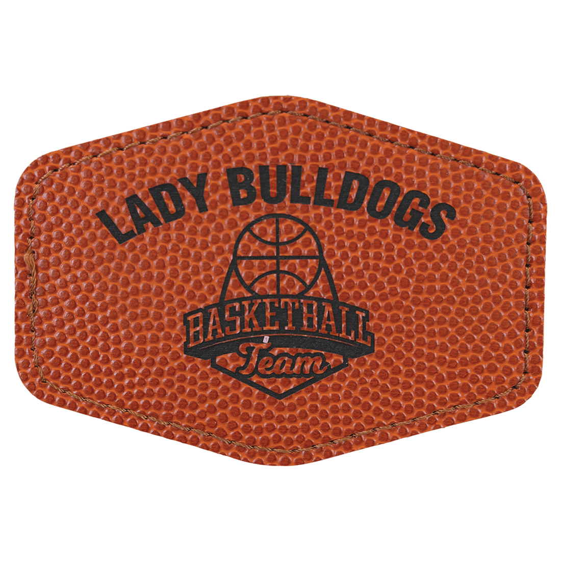 Basketball 3 1/2" x 2 1/2" Laserable Leatherette Hex Patch with Kota Pro Adhesive