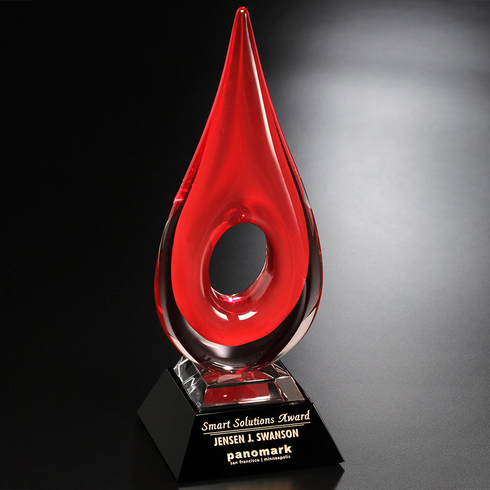 Red Teardrop Award 14"; sample personalization shown