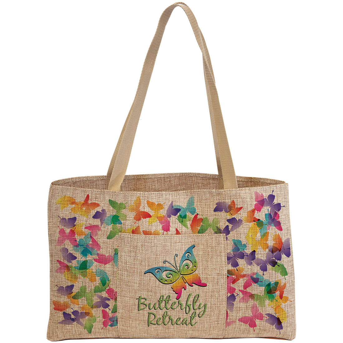 19" x 12" Burlap Shopping Bag with 5" Gusset and Outside Pocket
