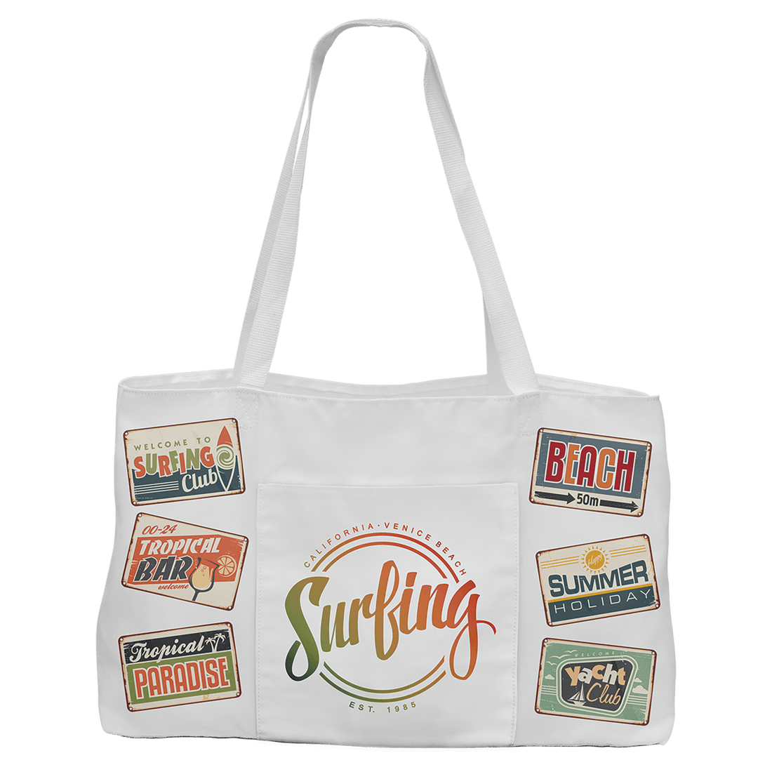 19" x 12" White Canvas Bag with 5" Rawhide Laserable Leatherette Gusset