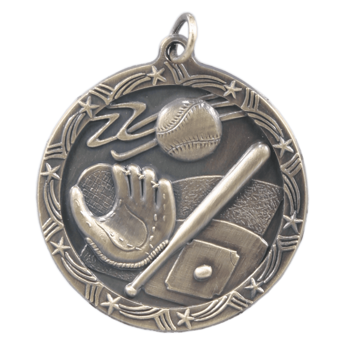 Antique Gold 1 3/4" Baseball/Softball Shooting Star Medal